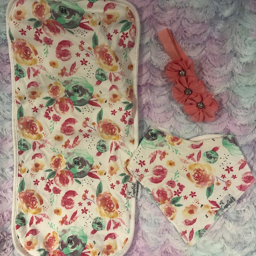 Baby bandana drool bib and matching burp cloth